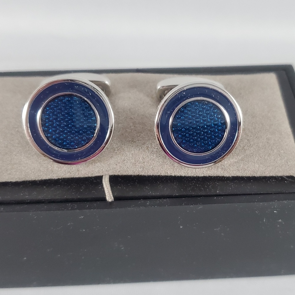 Jos. A. Bank silver tone blue circle NEW cuff link